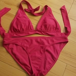 Old Navy hot pink halter bikini